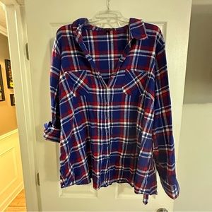 3X Red and Blue Derek Heart Flannel Button-up Shirt